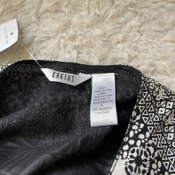 NWT Kaktus 100% Cotton Black and white print maxi dress short sleeves size large - Picture 9 of 9